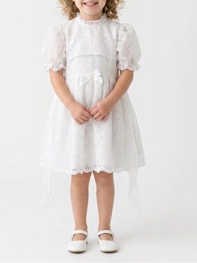 Vintage Little Princess White Lace Dress Girls Size 7 Sheer Embroidered Party